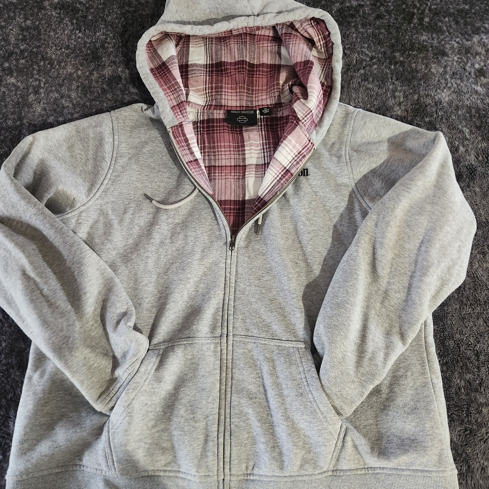 Harley-Davidson Gray Jacket with Pink Plaid Interior Size XXL